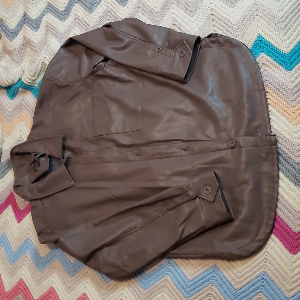 Reitman's Faux Leather Shacket brown iron size large jacket - Picture 6 of 10